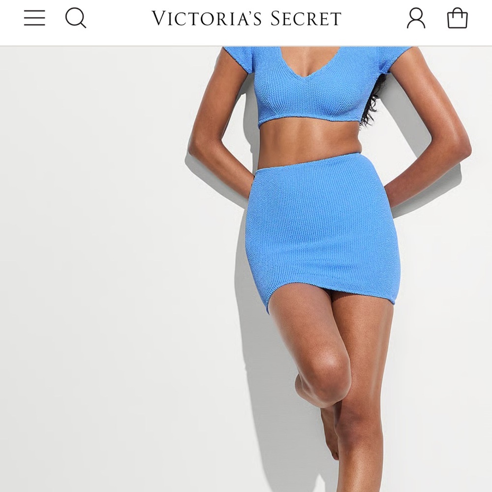 Victoria's Secret Vibrant Blue crinkle mini skirt and top set